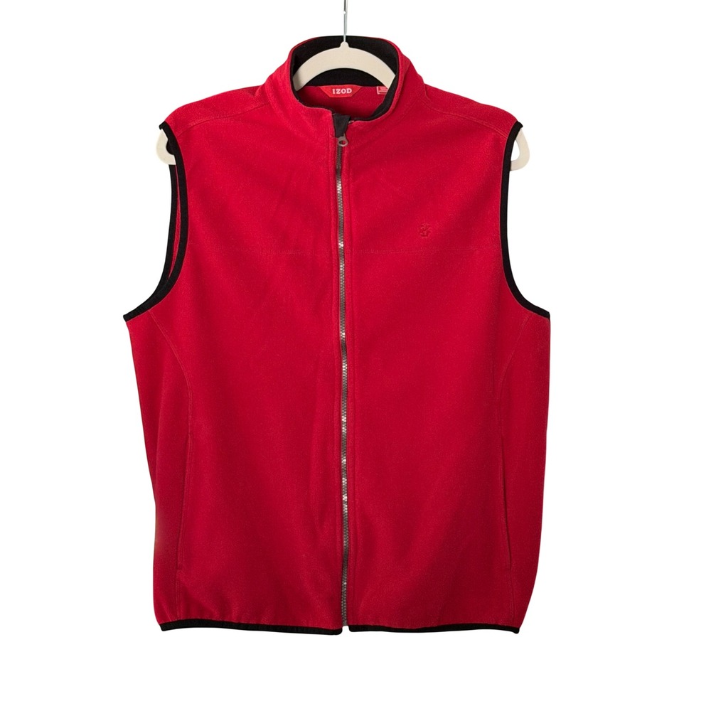 Izod Men's S Red Black Trim Full Zip Fleece Vest | SKU 1138